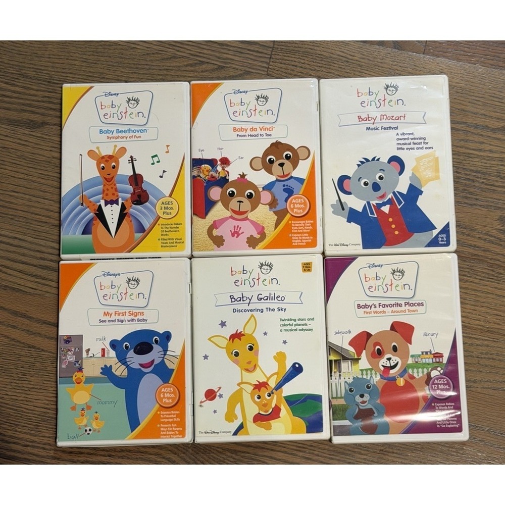 Baby Einstein 6 Disc DVD Lot Early Learning Music Sign Place Educational Toddler